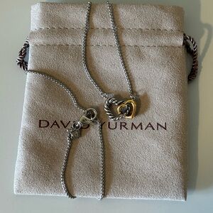 David Yurman Interlocking Heart Necklace in Sterling Silver with Yellow Gold